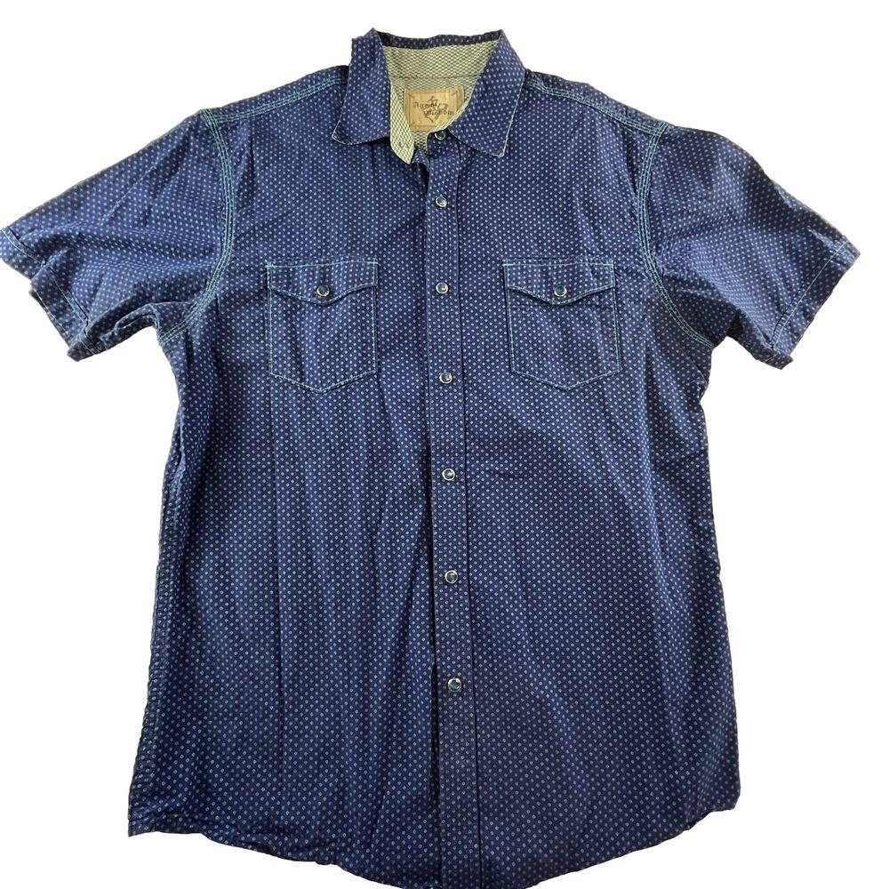 Age of Wisdom Mens Snap Up Short Sleeve Blues Snap Pockets Size XL